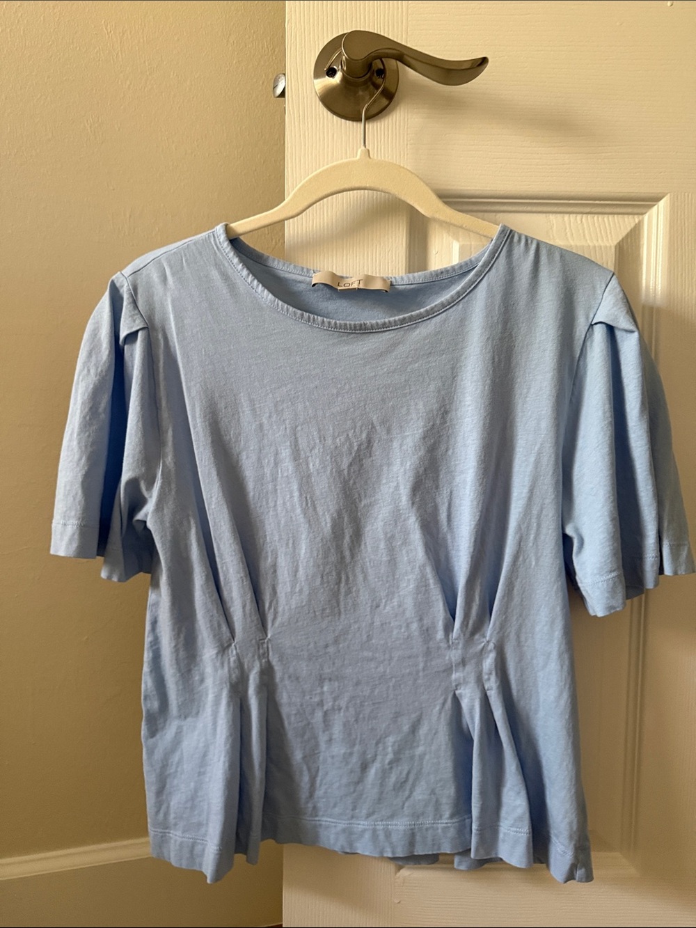 LOFT Light Blue Short Sleeve Pleated Tee